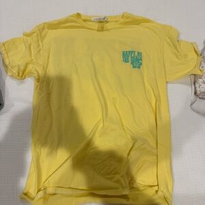 Altar'd State Yellow Tee with Green Beach Print